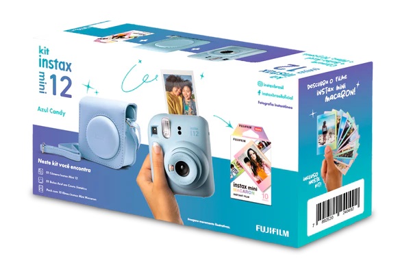 Kit Câmera Instax Mini 12 + 10 Filmes + Bolsa – Azul