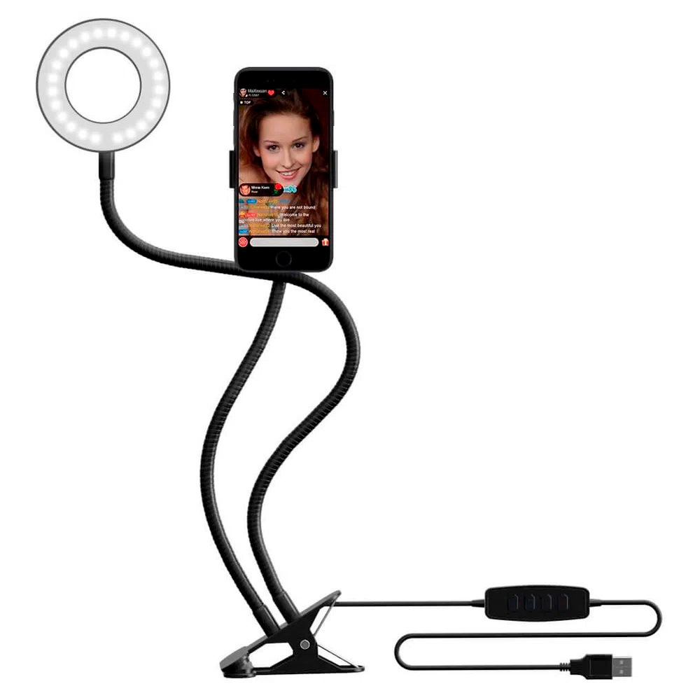Iluminador Circular Led Ring Self 9 HJLED9 Com Suporte Smartphone