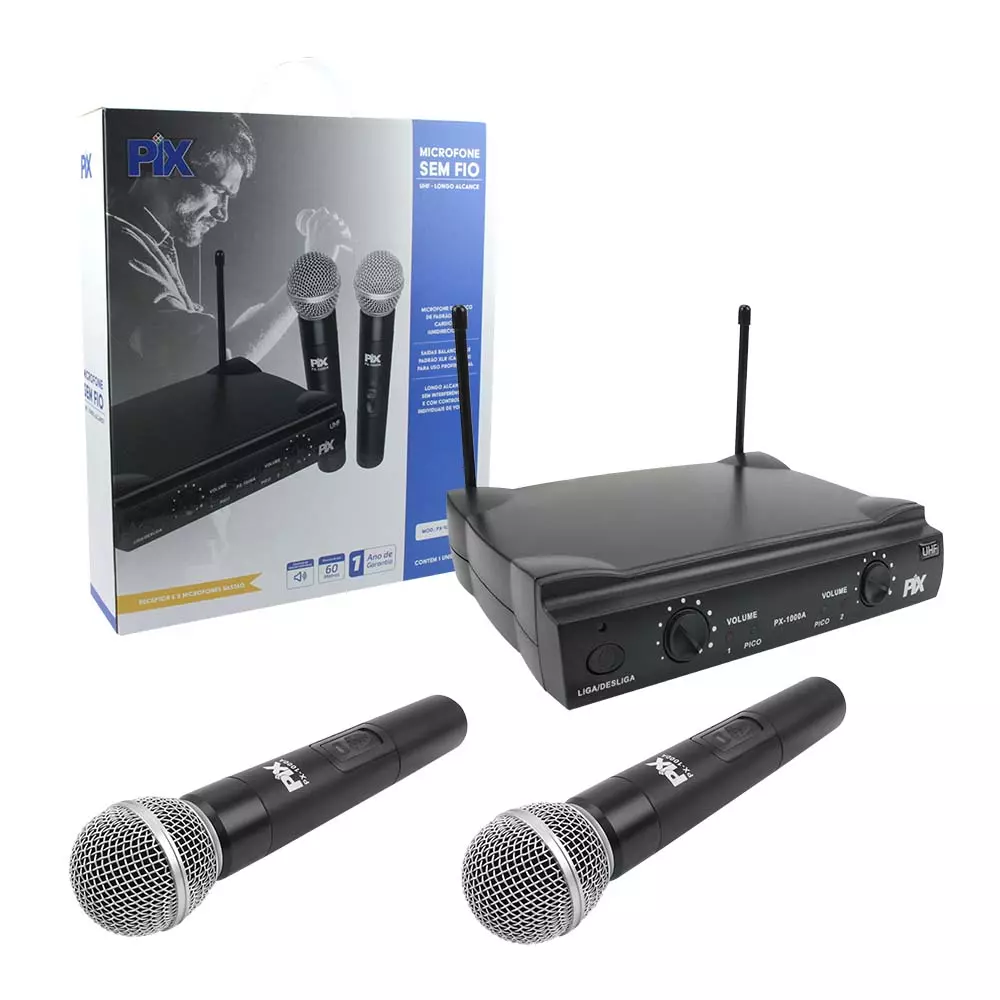 Microfone Sem Fio Com Receptor e 2 Microfones Bastão 607,50 668,70 Mhz