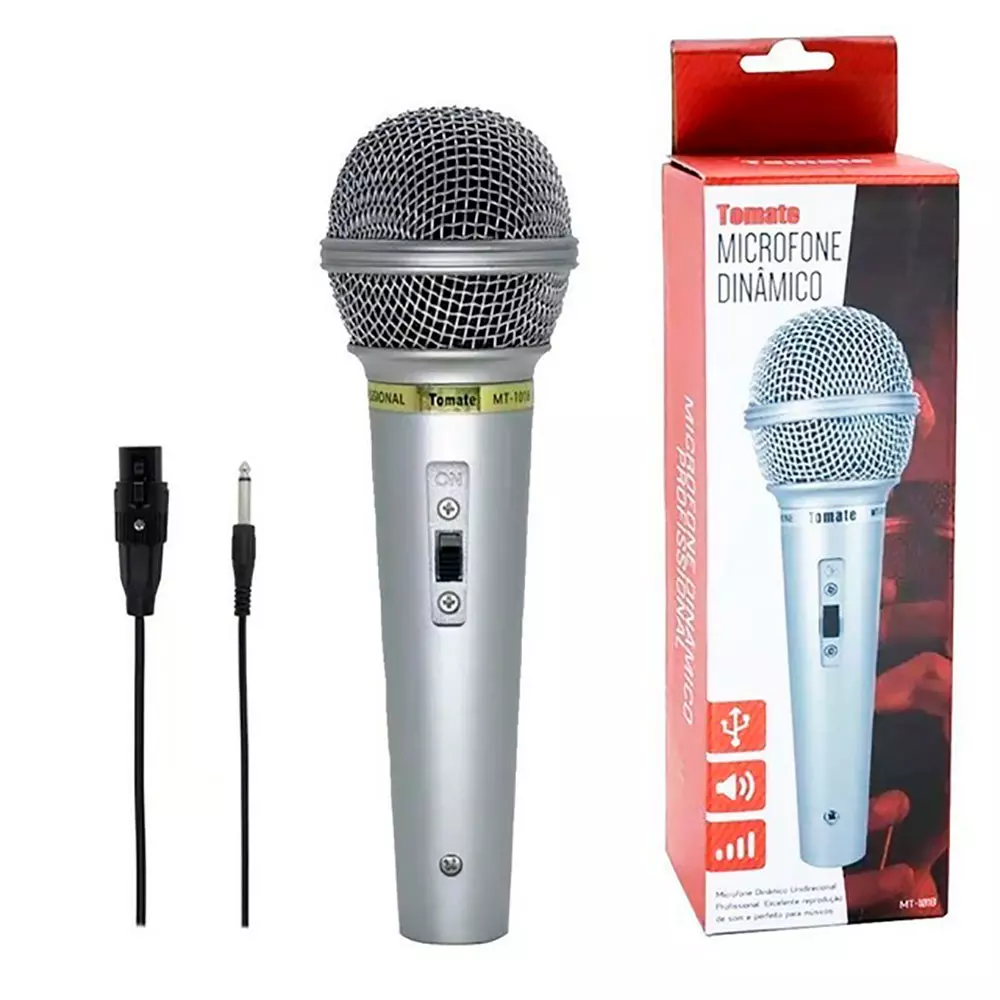 Microfone Dinâmico Profissional Com Fio Tomate MT-1018 Prata - Image 4