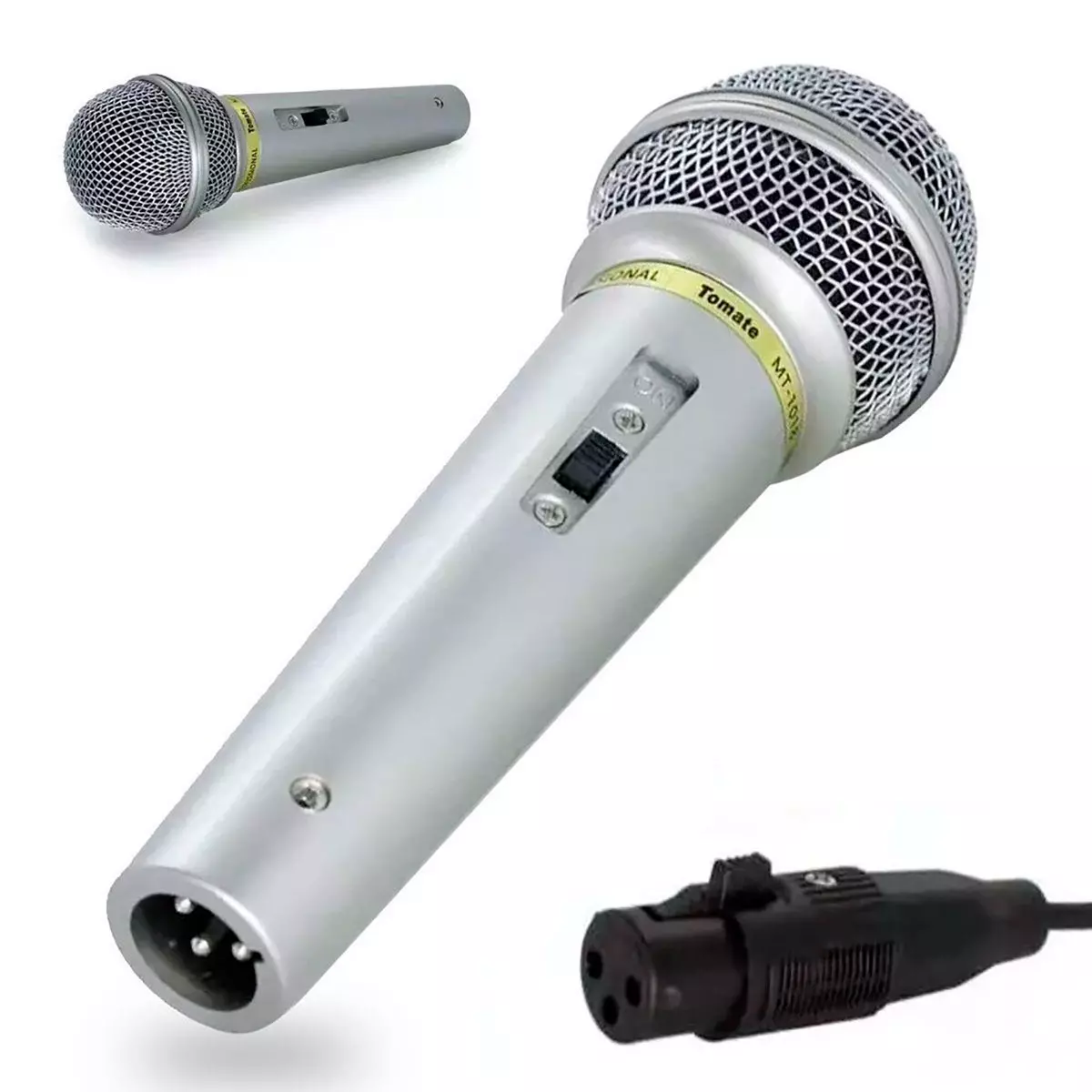 Microfone Dinâmico Profissional Com Fio Tomate MT-1018 Prata - Image 3